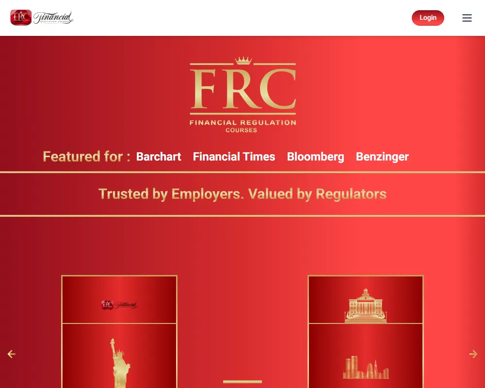 Financial Regulation Courses home page on a desktop screen
