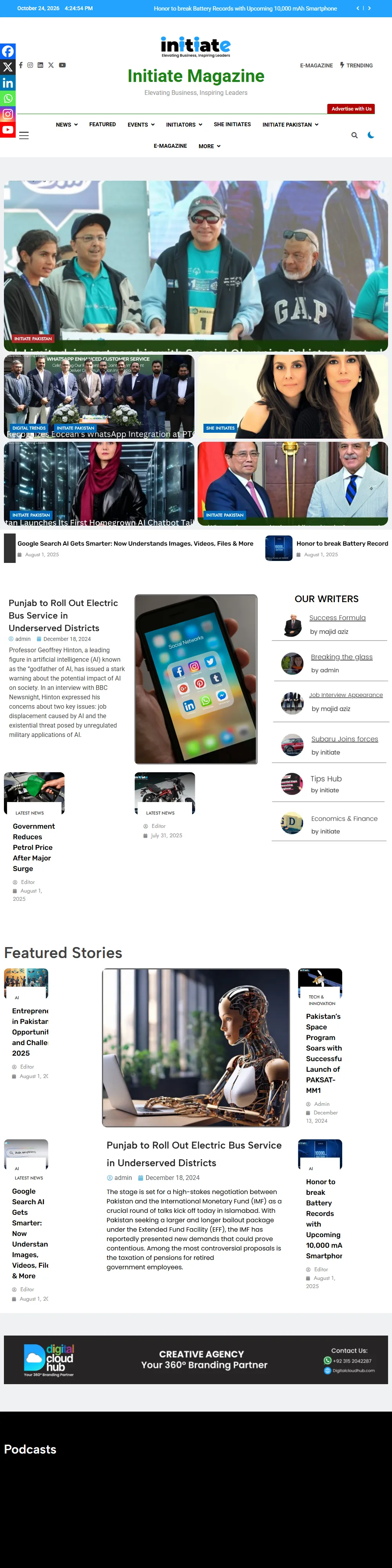 Initiate Magazine home page on a desktop screen
