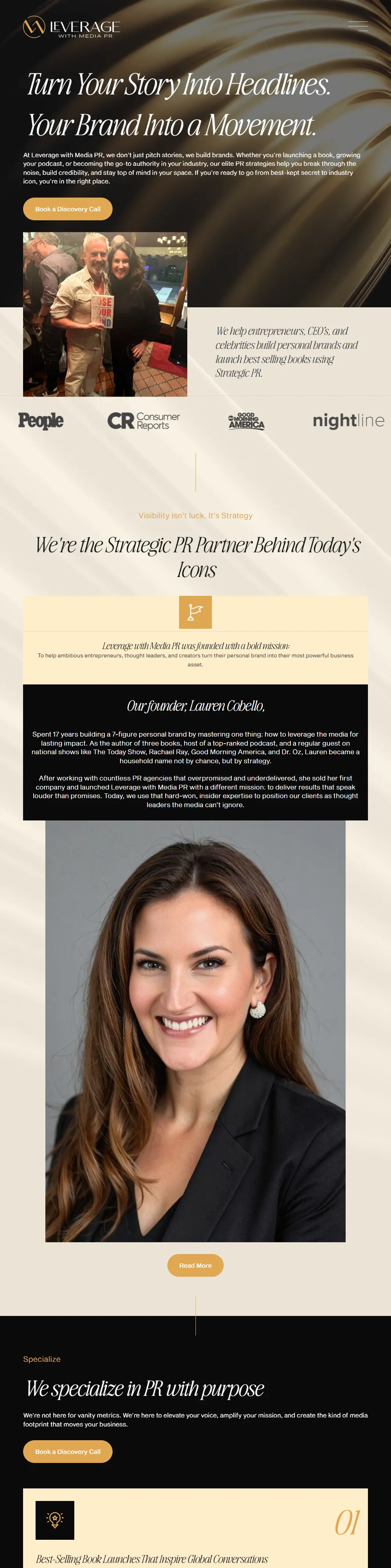 Leverage with Media home page on a desktop screen