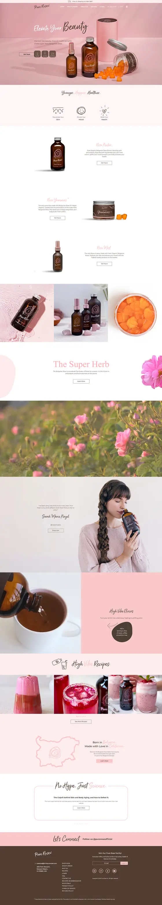 Drink Pure Rose website design