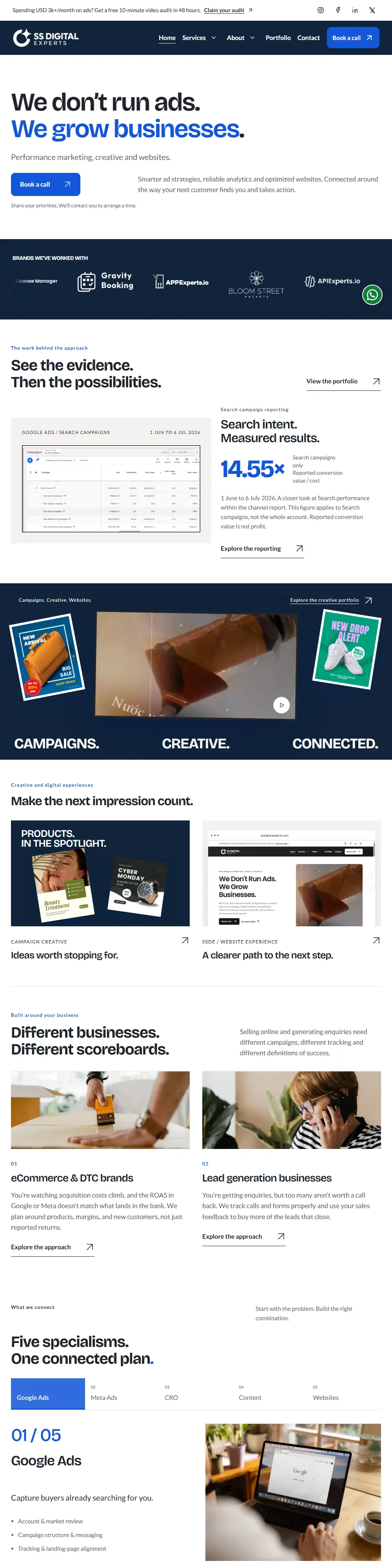 SS Digital Experts home page on a desktop screen