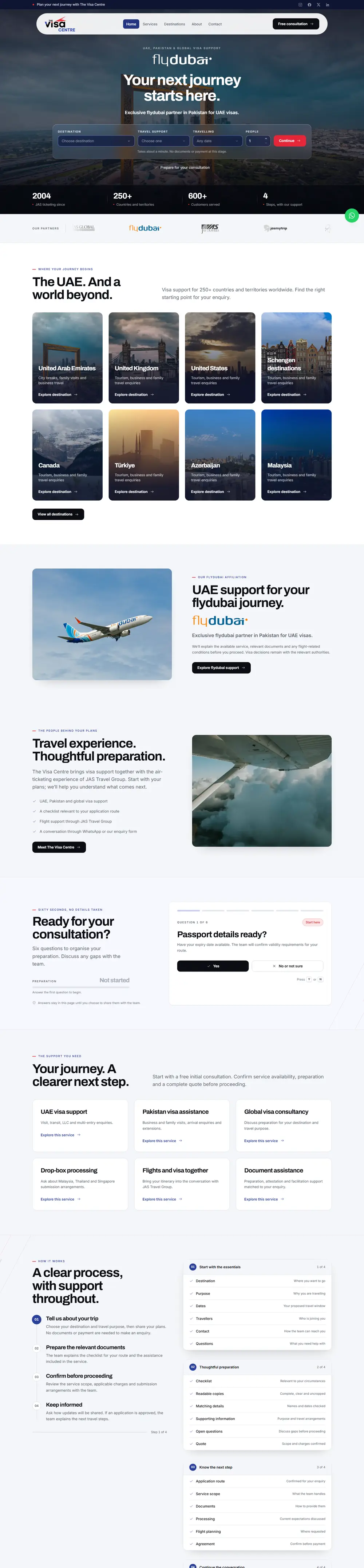 The Visa Centre home page on a desktop screen